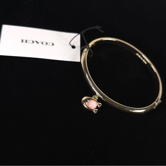 NWT COACH Women’s Goldtone C Charm w/ Rose Quartz Bangle Bracelet - Picture 10 of 14